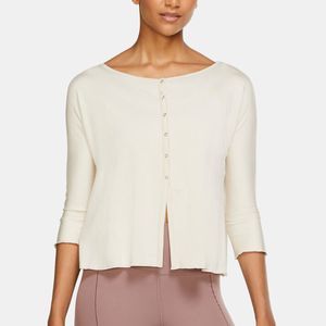 Nike Yoga Women's Cardigan DRI-FIT Top 3/4 Sleeve Snap Front Flowy Oatmeal M